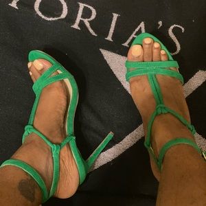 Green suede sexy strappy heel